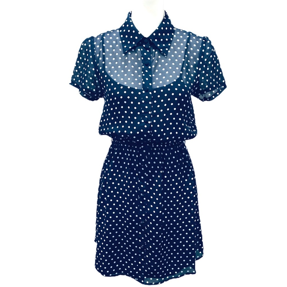 Mimi Chica Polka-dot Short Sleeve Navy Dress